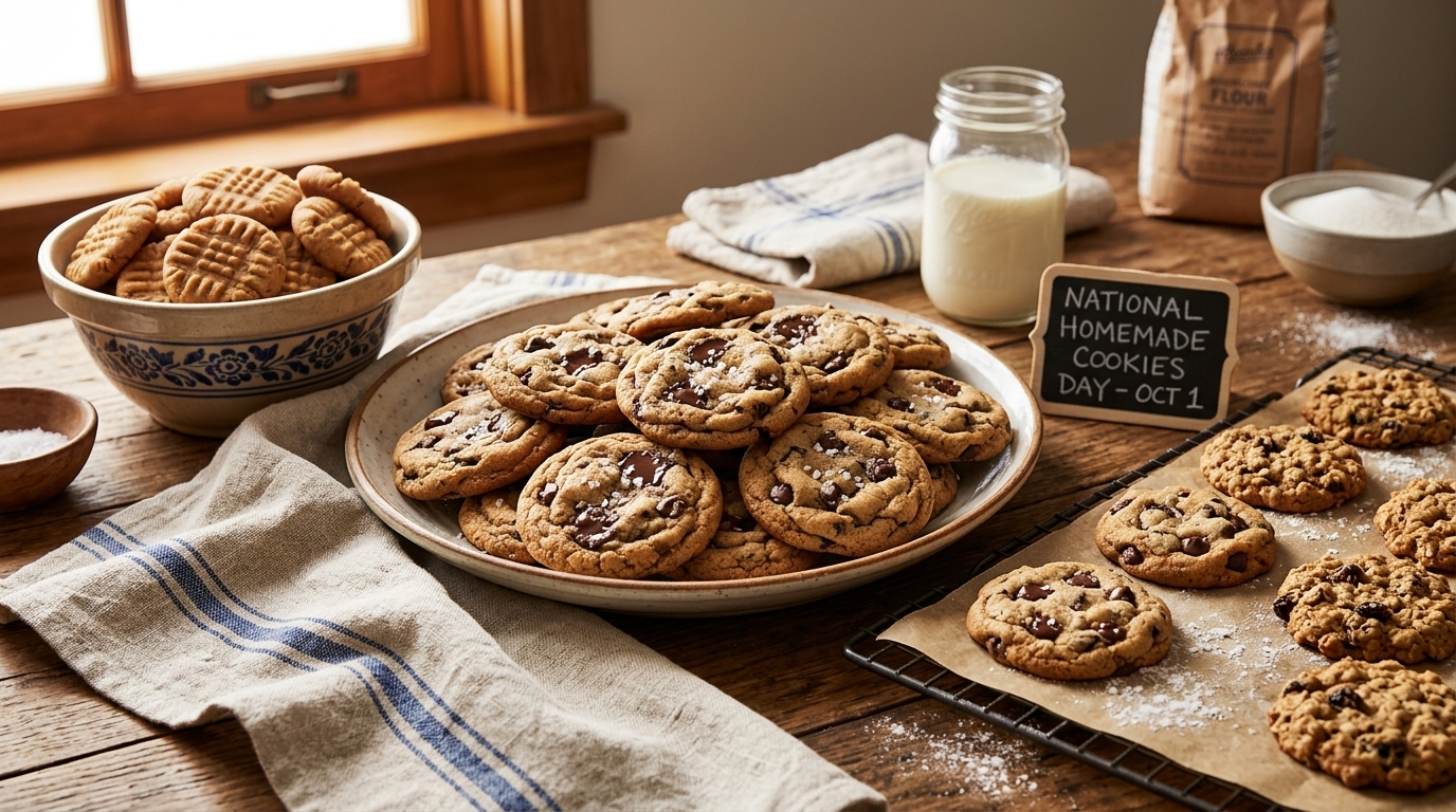A tray of freshly baked homemade chocolate chip cookies